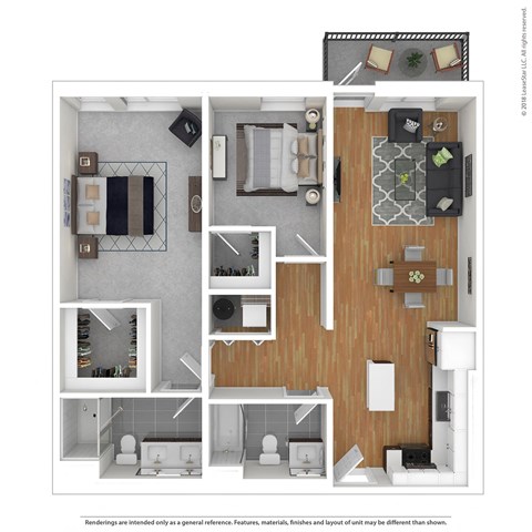 Floor plan for 2 beds, 2 baths, 1132 sqft